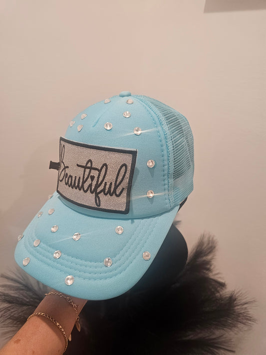 Blue trucker hat with rhinestone