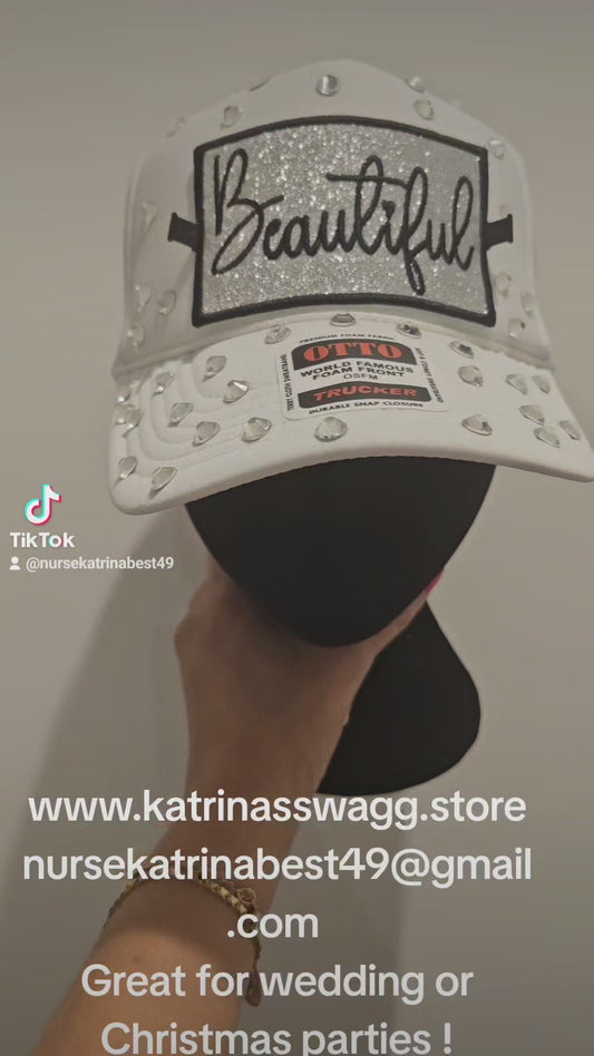 White trucker hat with rhinestones